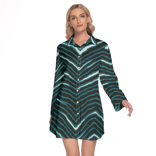Philadelphia Football Game Day All-Over Print Women's Lapel Shirt Dress With Long Sleeve