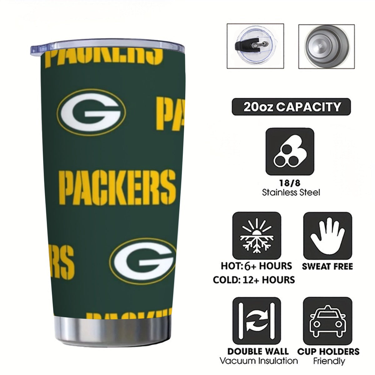 Green Bay Football Game Day Custom 20OZ Tumbler With Sliding Lid For The USA