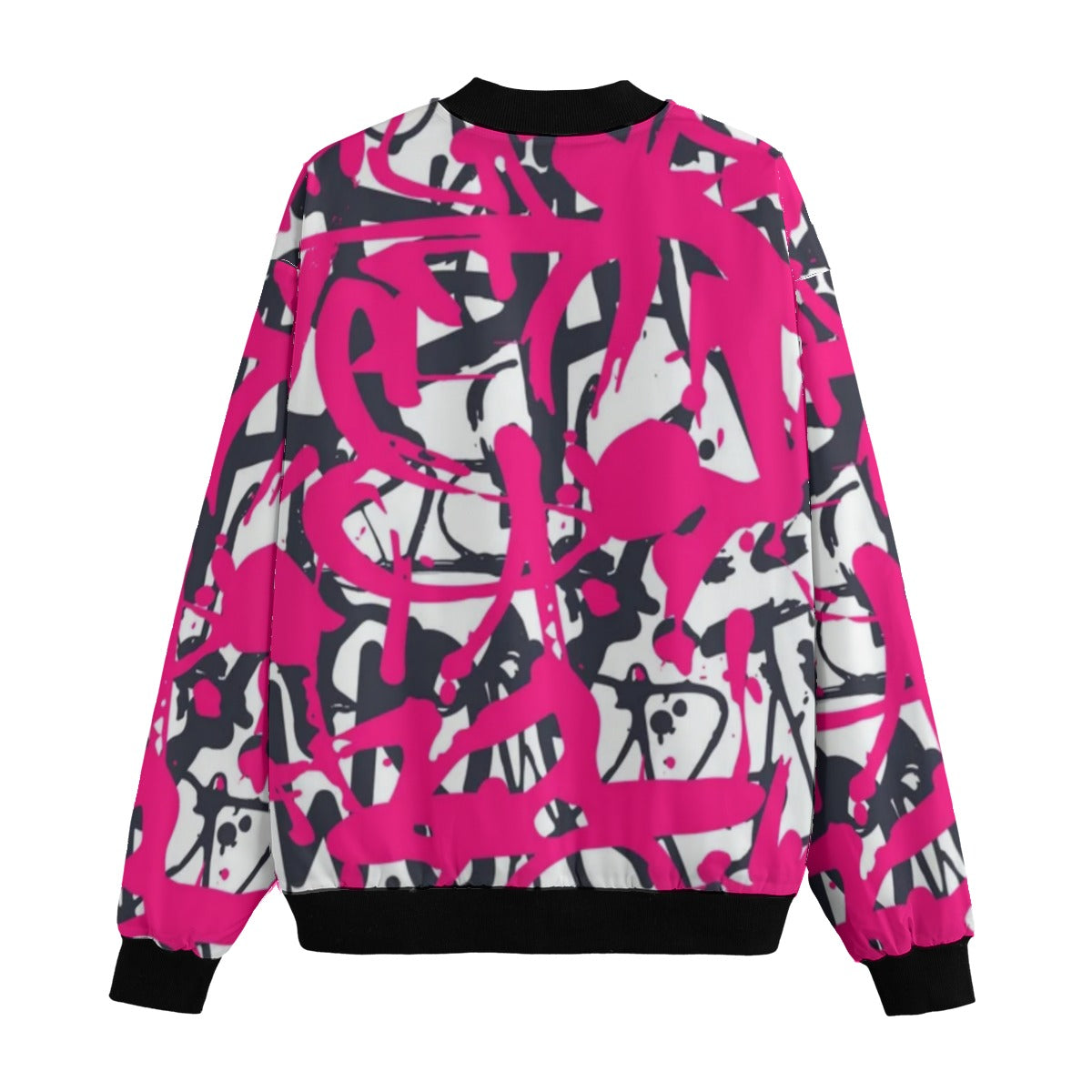 Wildstyle Graffiti Pink White Black Urban Art Fleece Bomber Jacket – Modern Streetwear City Fashion