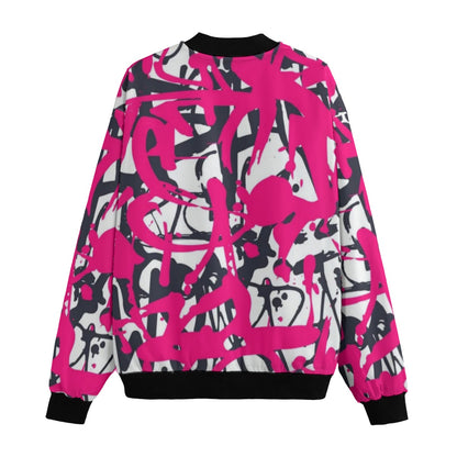 Wildstyle Graffiti Pink White Black Urban Art Fleece Bomber Jacket – Modern Streetwear City Fashion