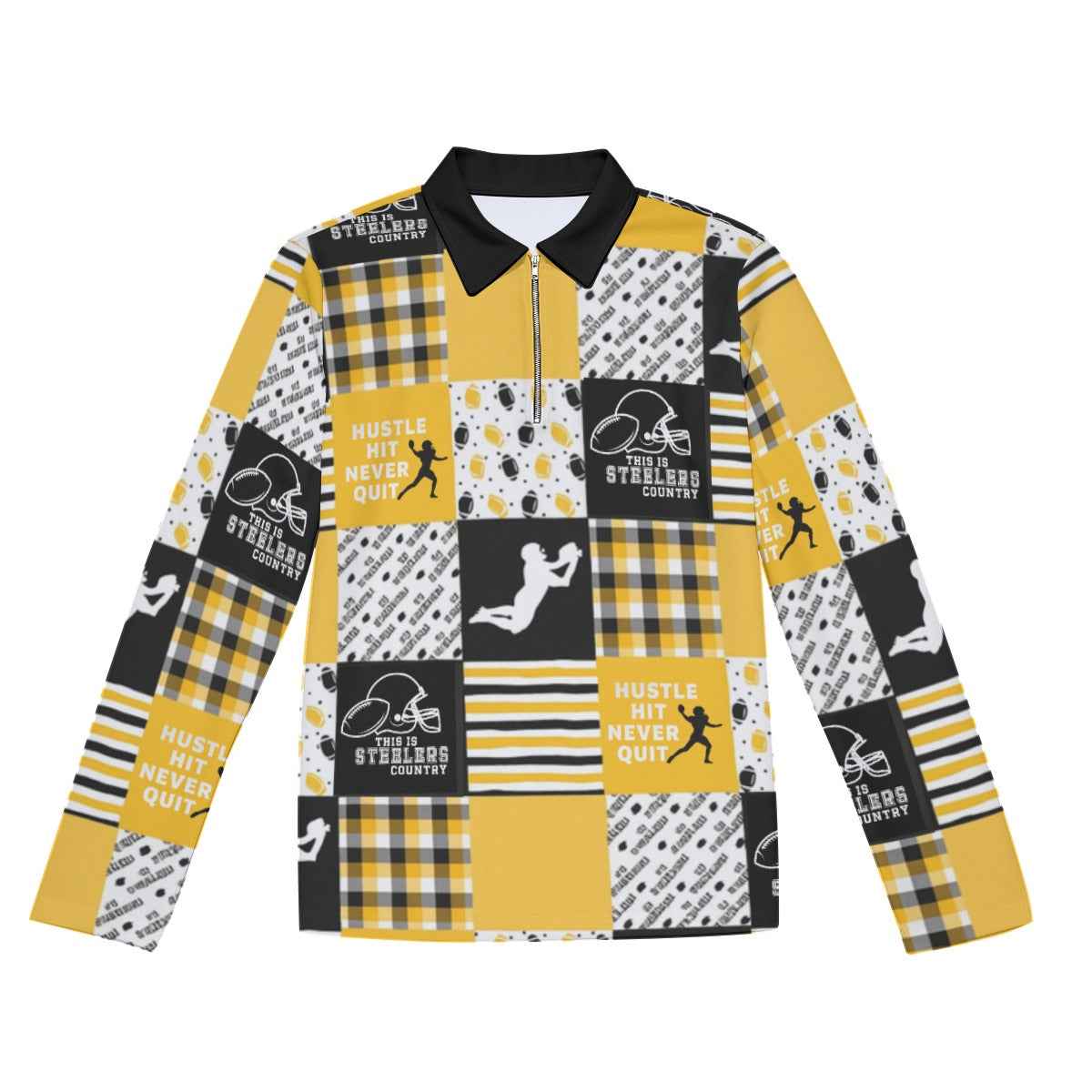 All-Over Print Men's Lapel T-shirt With Neckline Zipper Closure