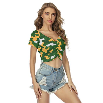 Green Bay Football Game Day All-Over Print Women's Raglan Drawstring Front  Crop Tee