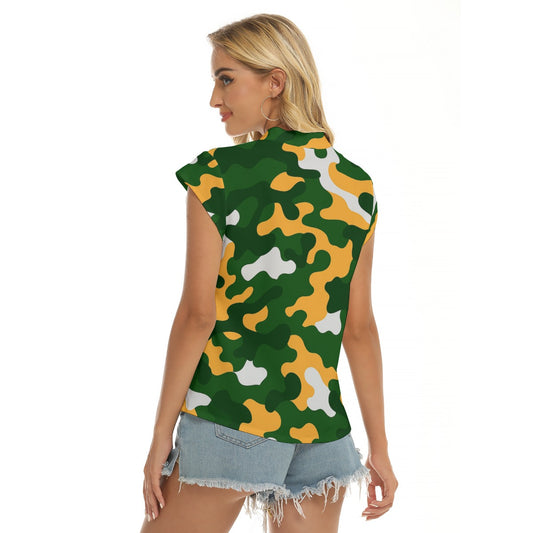 Green Bay Football Game Day All-Over Print Women's Stacked V-neck Short Sleeve Blouse