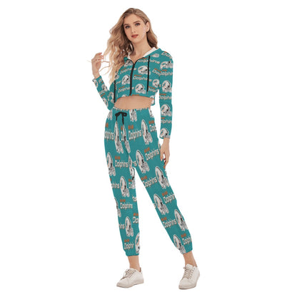 Miami Football Game Day All-Over Print Women's Crop Hoodie Sports Set