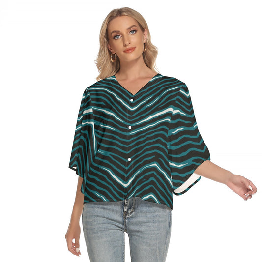 Philadelphia Football Game Day All-Over Print Women's Bat Sleeve Light V-neck Front Buttoned Top