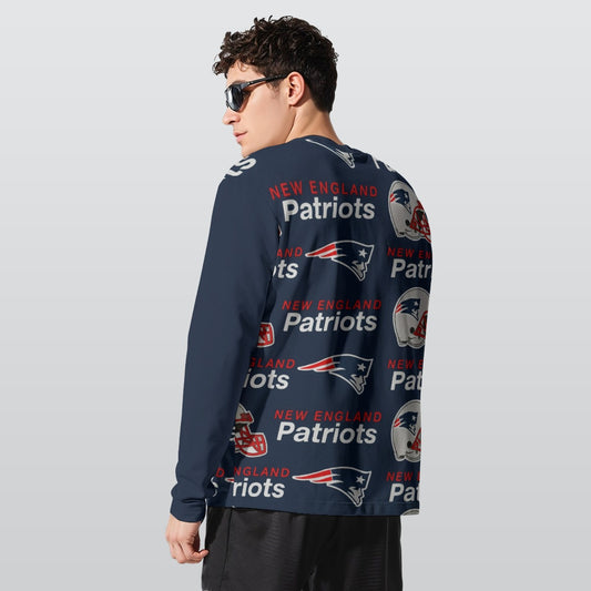 New England Football Game Day All-Over Print Long Sleeve T-Shirt | 190GSM Cotton