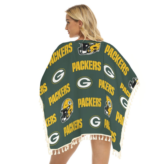 Green Bay Football Game Day All-Over Print Women's Square Fringed Shawl