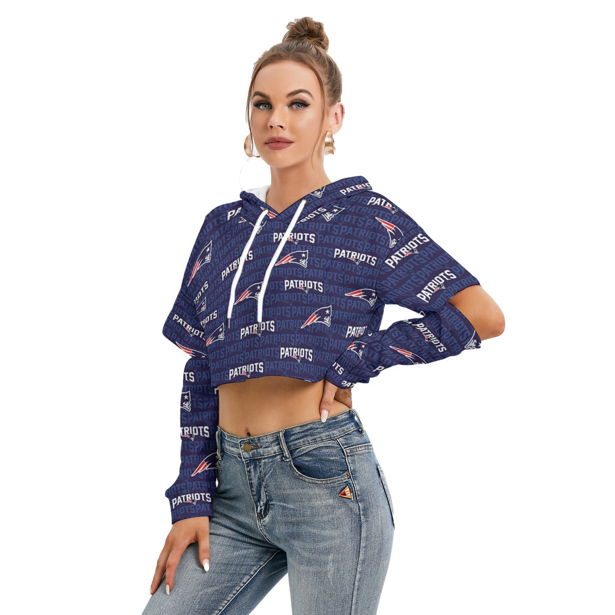 New England Football Game Day All-Over Print Women's Heavy Fleece Hoodie With Hollow Out Sleeve