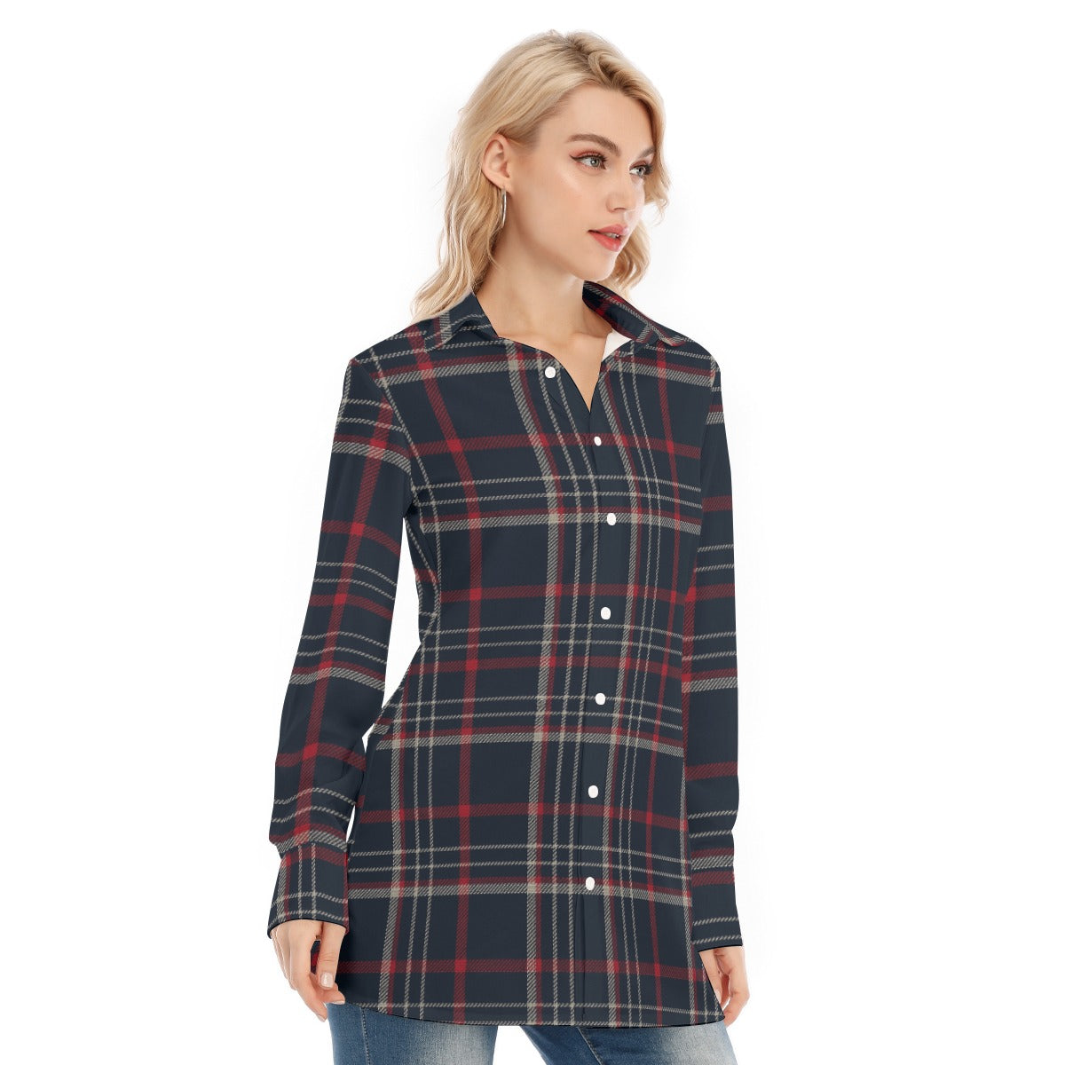 Connecticut tartan plaid Women's Long Shirt |115GSM Cotton poplin