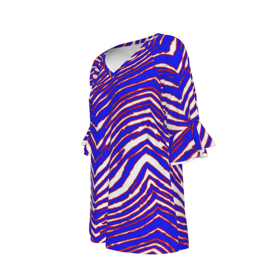 Buffalo Bills Zubaz V-neck Women's T-shirt With Bell Sleeve