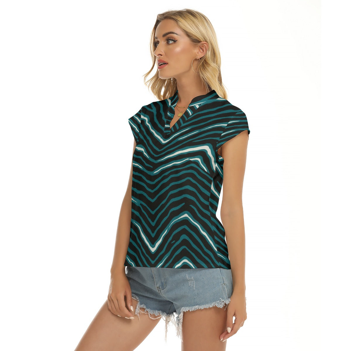 Philadelphia Football Game Day All-Over Print Women's Stacked V-neck Short Sleeve Blouse