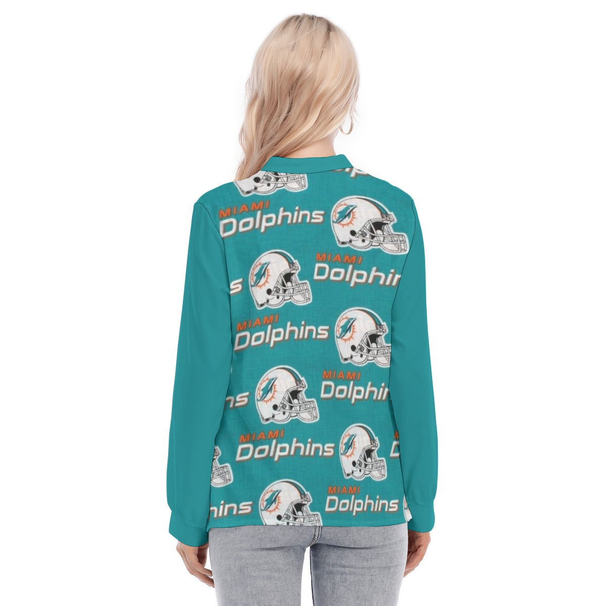 Miami Football Game Day All-Over Print Women's Long Sleeve Blouse With Button Closure