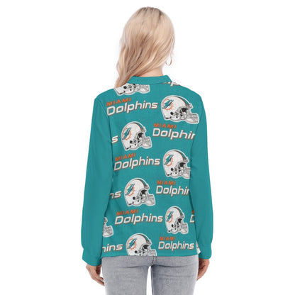 Miami Football Game Day All-Over Print Women's Long Sleeve Blouse With Button Closure