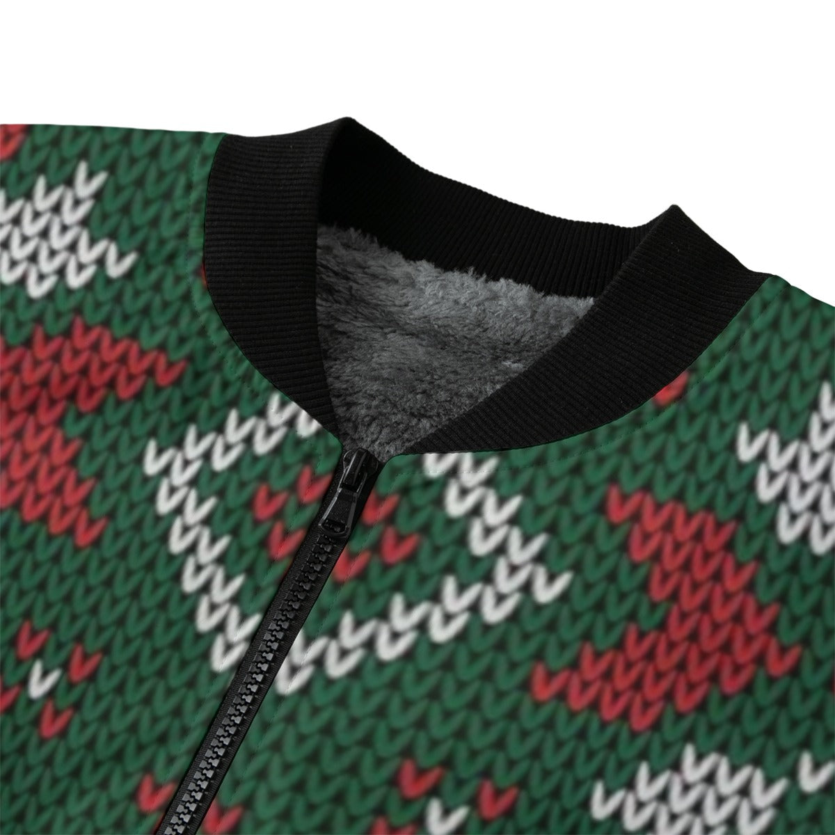 Urban Legend Snow Christmas Knitted Pattern Winter Green Fleece Bomber Jacket