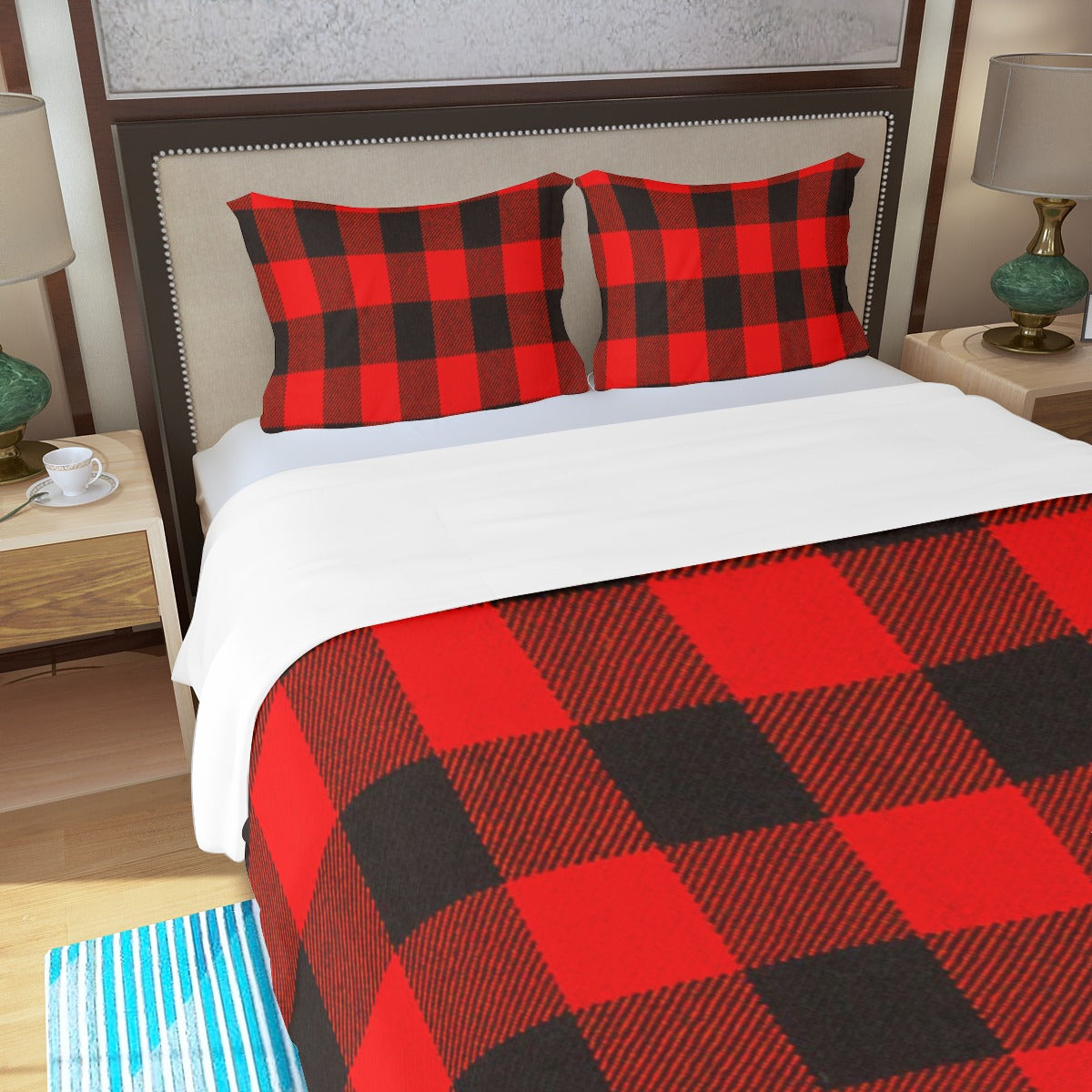 Rob Roy Big Red and Black Tartan Three Piece Duvet Cover Set | Widened Edition