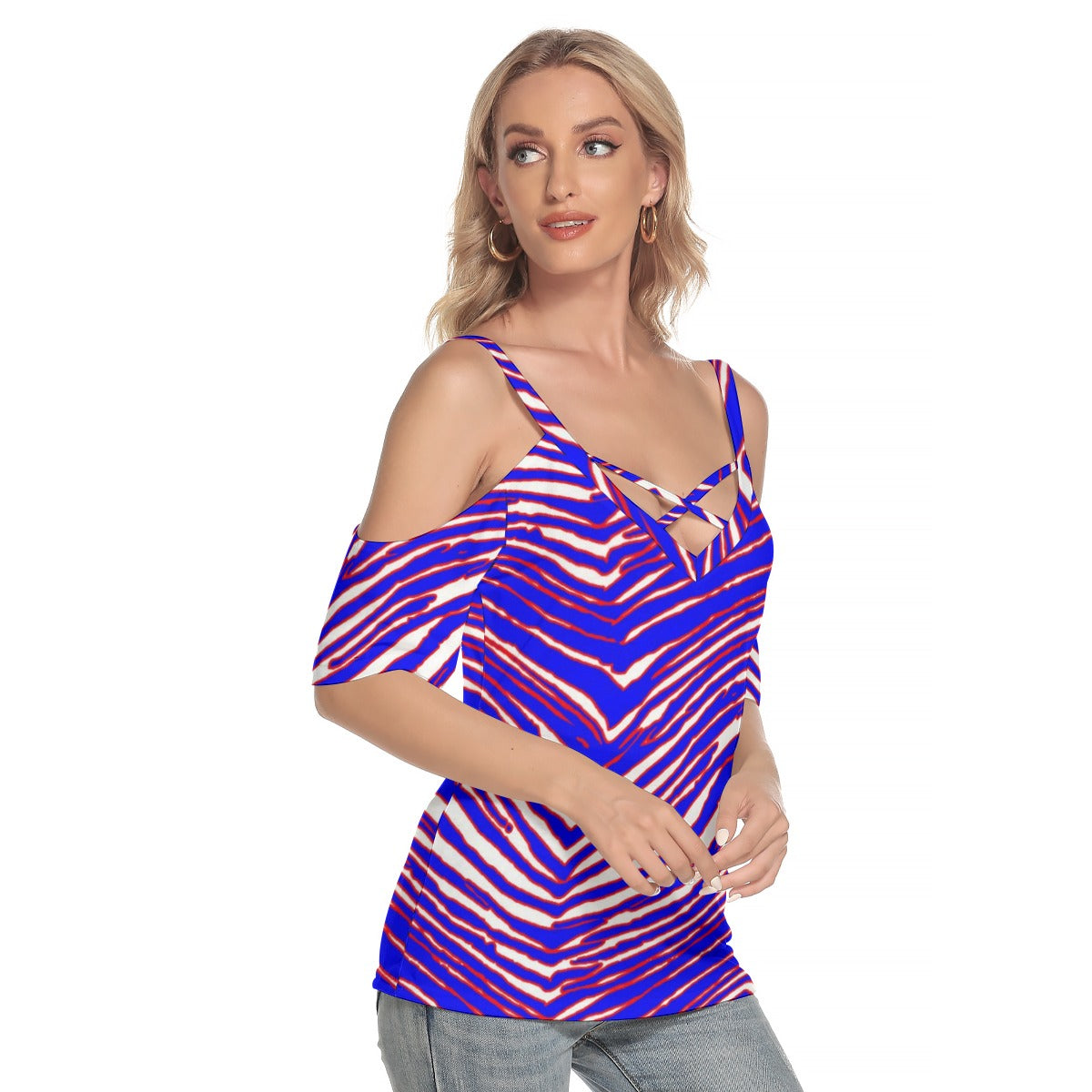 Buffalo Bills Zubaz Women's Cold Shoulder T-shirt With Criss Cross Strips
