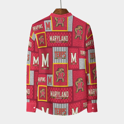 Maryland - Terrapins Stand Collar Shirt With Long Sleeve|110GSM Imitation Flax