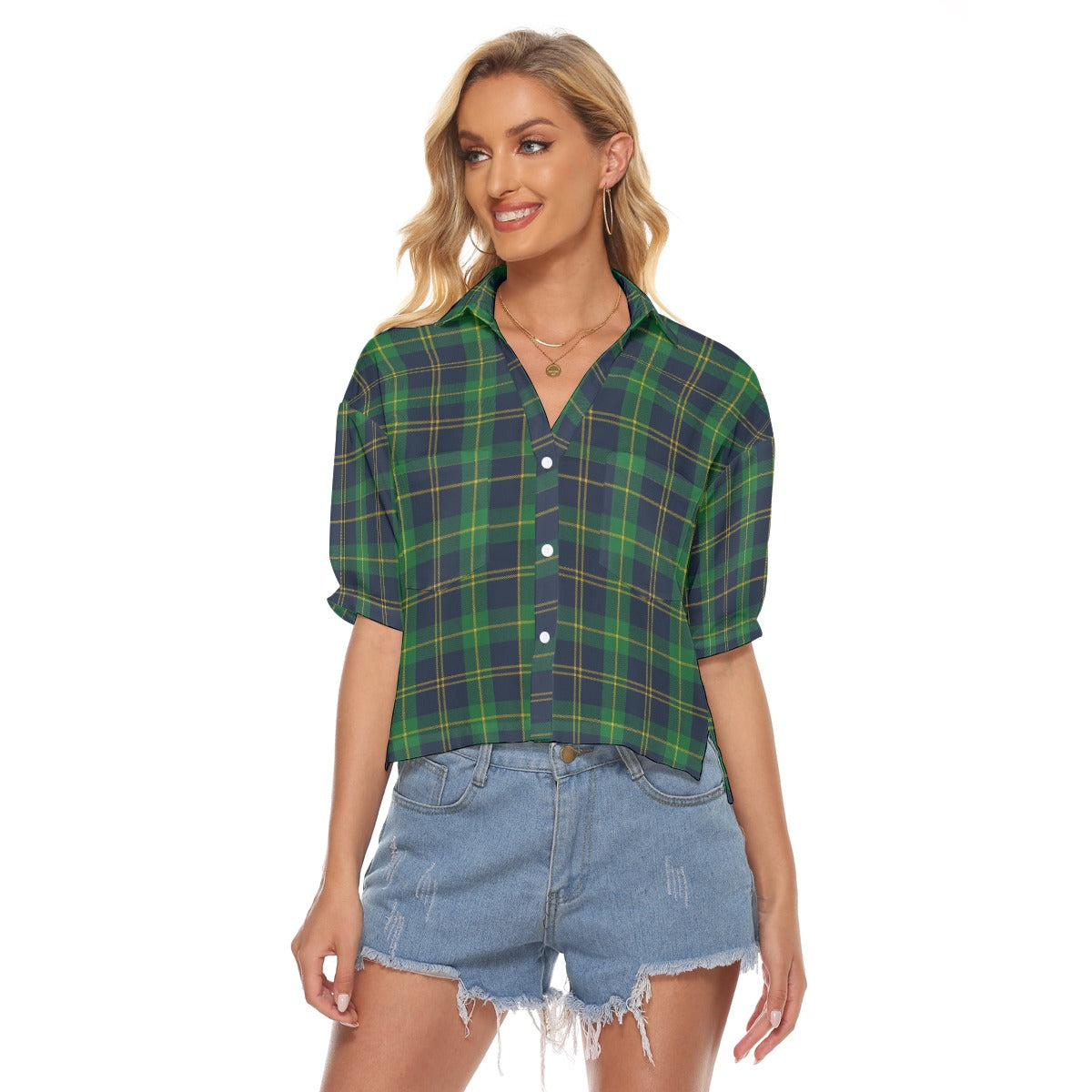 Notre Dame Tartan Plaid Fighting Irish Women's V-neck Shirts