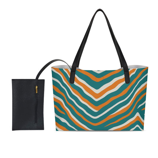 Miami Football Game Day Shopping Tote Bag With Black Mini Purse