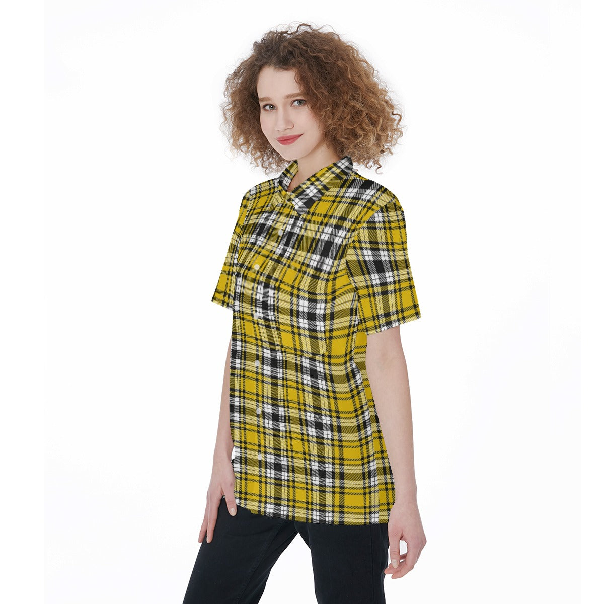 Iowa tartan plaid Hawkeyes Women's Short Sleeve Shirt With Pocket