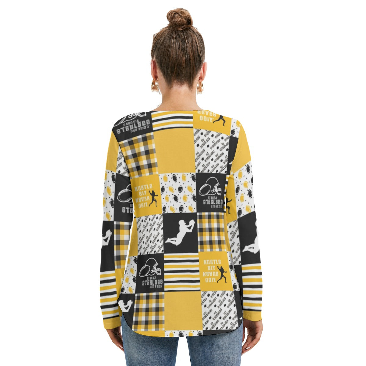 All-Over Print Women's Long Sleeve Neckline Tie Sweatshirt