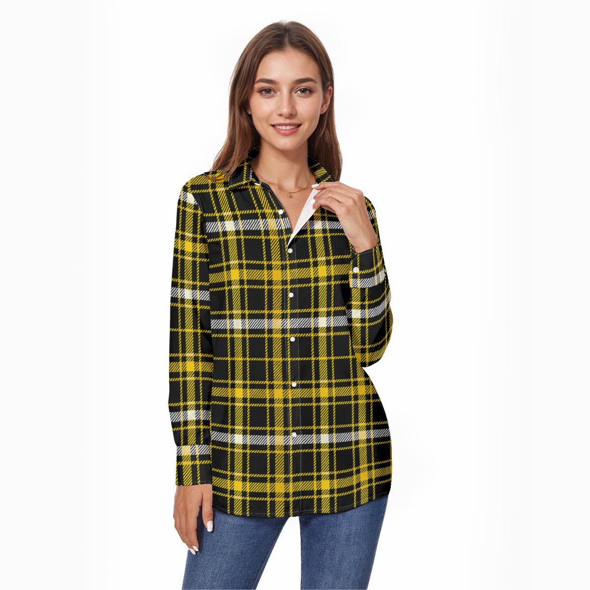 Missouri Tartan Plaid Tigers  Women's Comfort Shirt With Button|125GSM Cotton