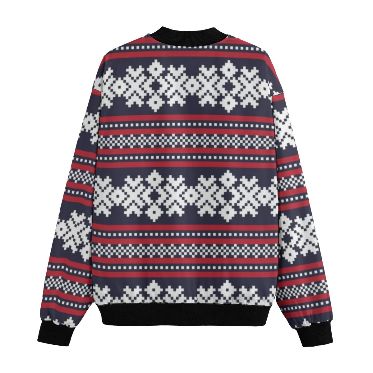 Urban Legend Snow Inspired Red Christmas Fair Isle Pattern Fleece Bomber Jacket