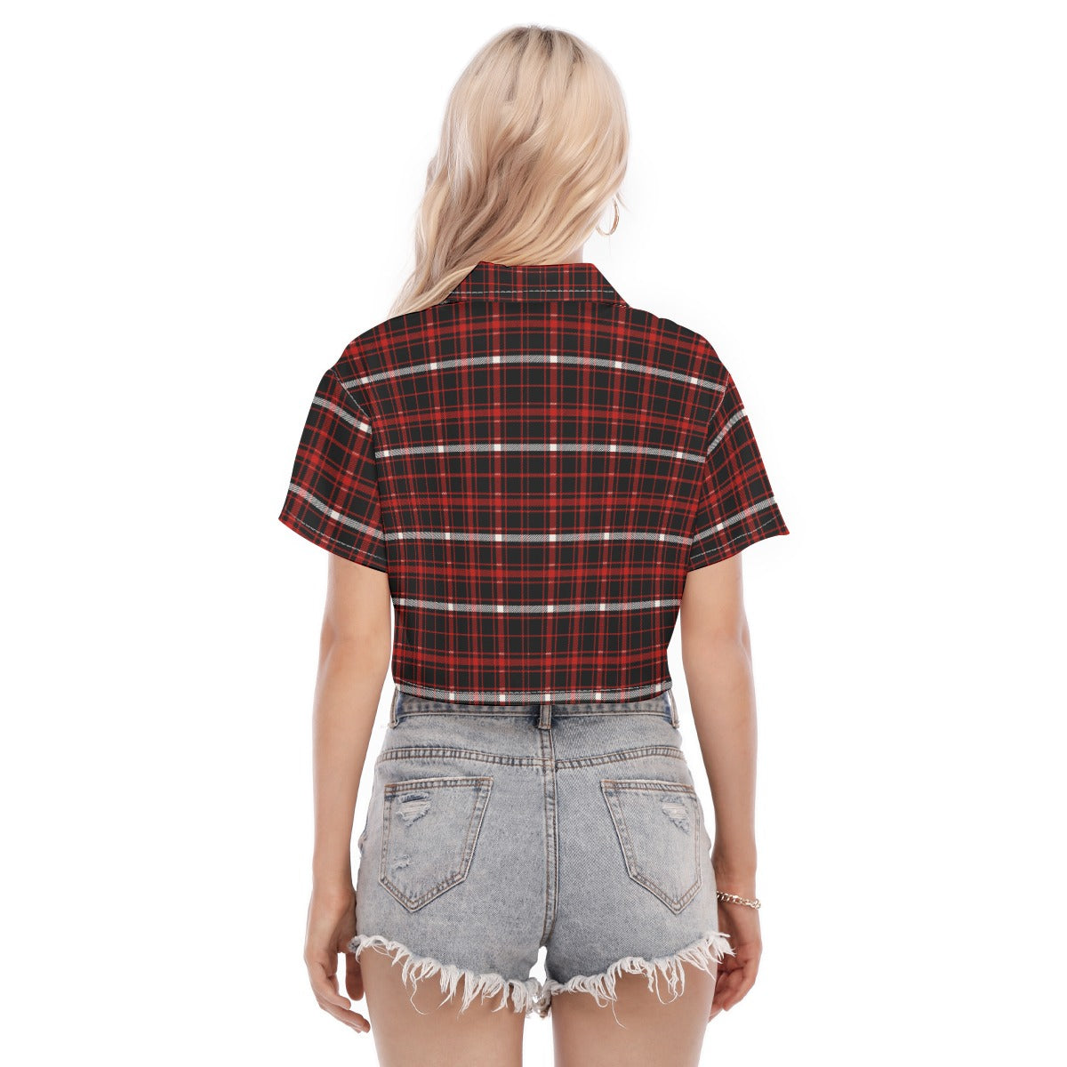 Nebraska Tartan Plaid Cornhuskers Women's Cropped Shirt