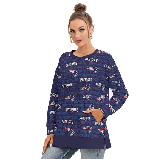 New England Football Game Day All-Over Print Women's Side Split O-neck Sweatshirt