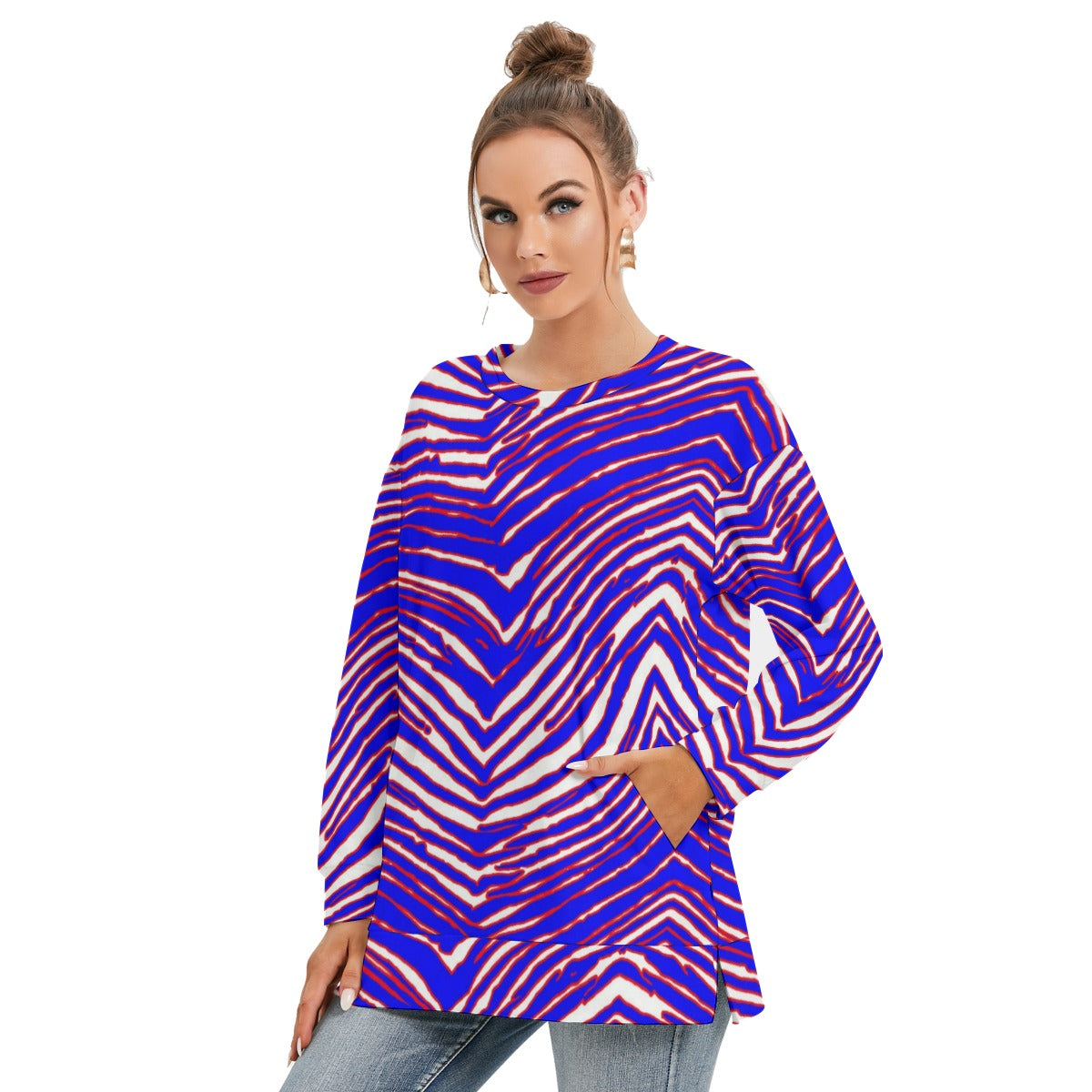 Buffalo Bills Zubaz Women's Side Split O-neck Sweatshirt