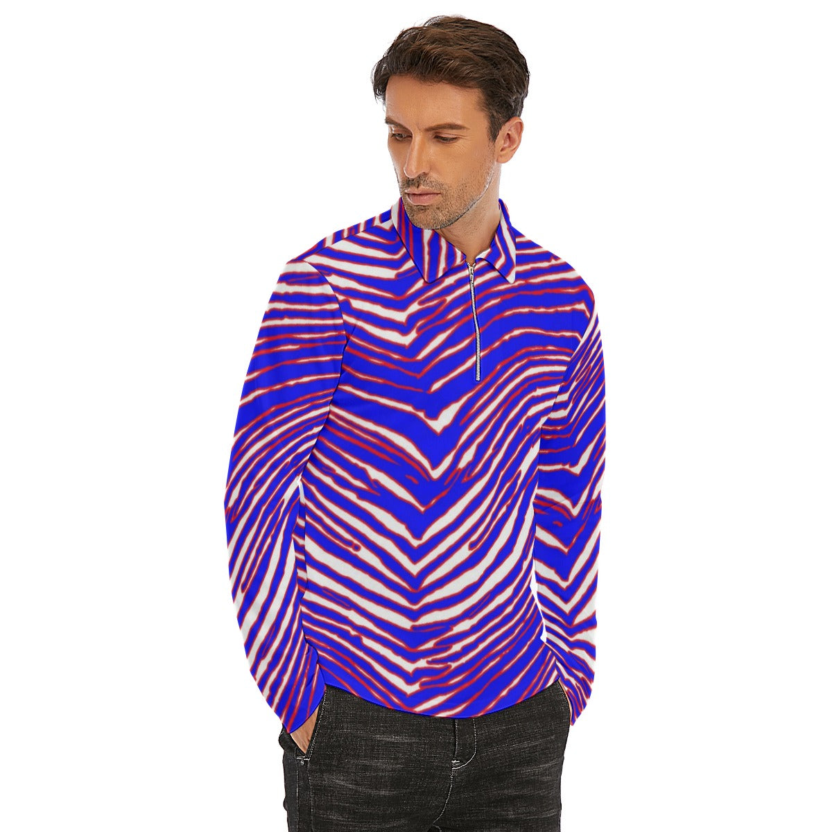 Buffalo Bills Zubaz Men's Lapel T-shirt With Neckline Zipper Closure