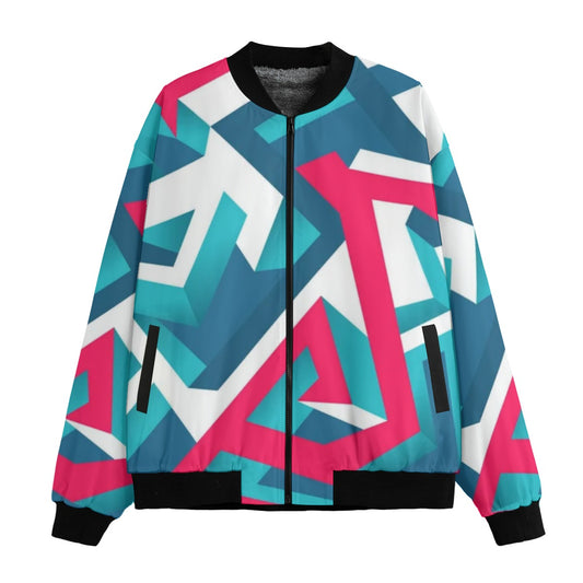 Urban Legend 90s Street Icons – Geometric Seamless Pattern Fleece Bomber Jacket