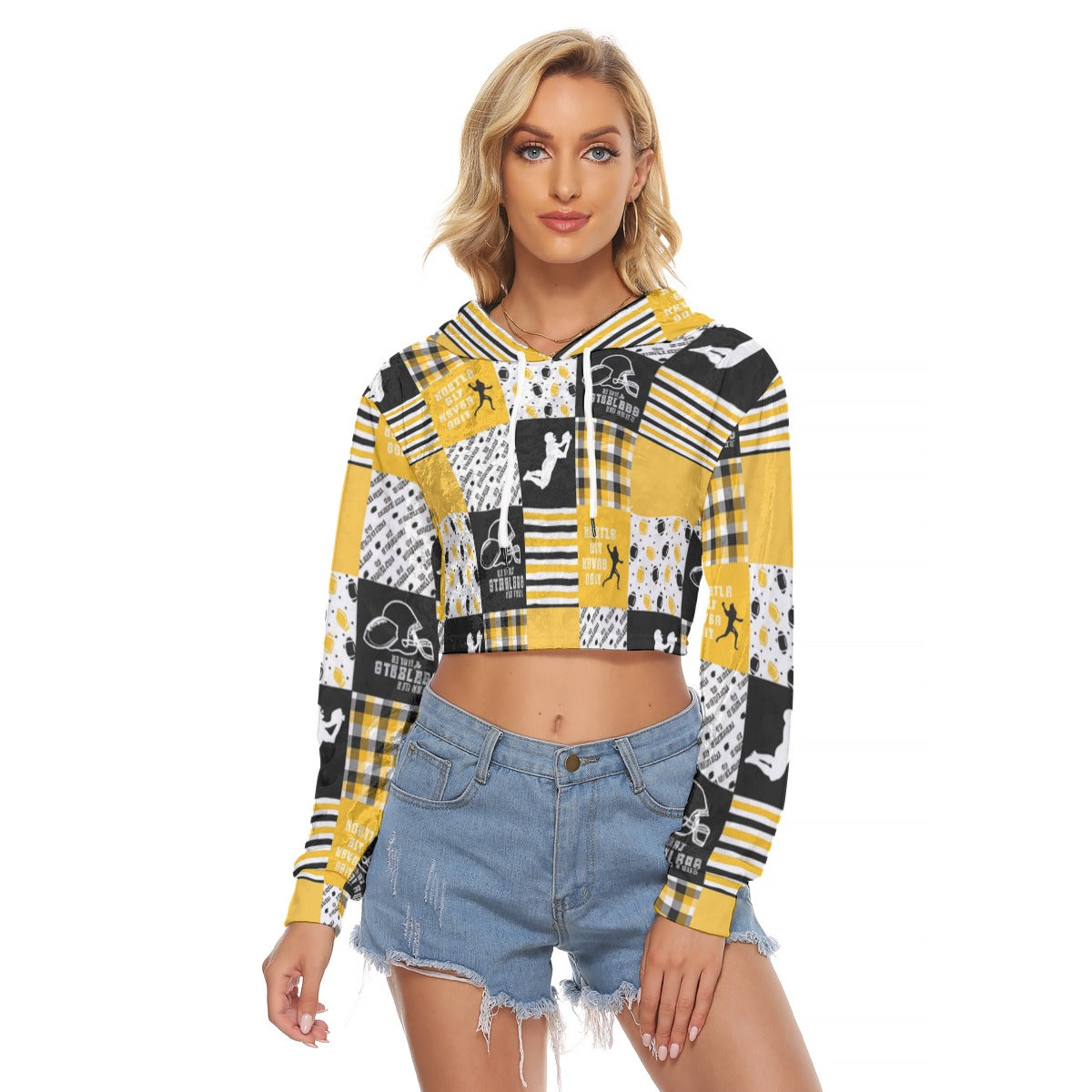 All-Over Print Women's Crop Top Hoodie|Velvet