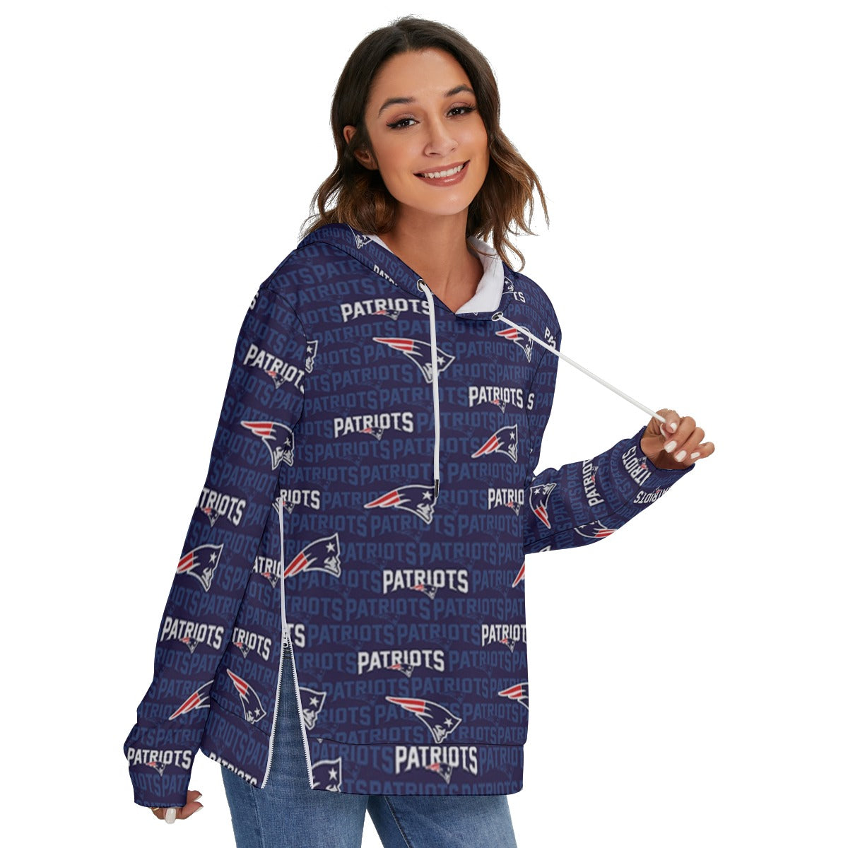 New England Football Game Day All-Over Print Women's Heavy Fleece Zip-on-the-Side Hoodie