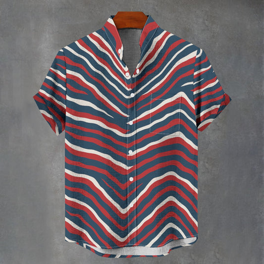 New England Football Game Day All-Over Print Men's Stand Collar Shirt|110GSM Imitation Flax