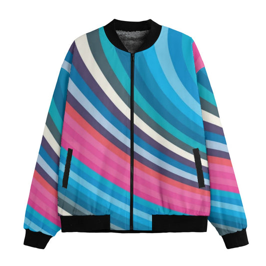 Spray Paint Drips Gradient Rainbow Strips Fleece Bomber Jacket – Colorful Streetwear Fashion