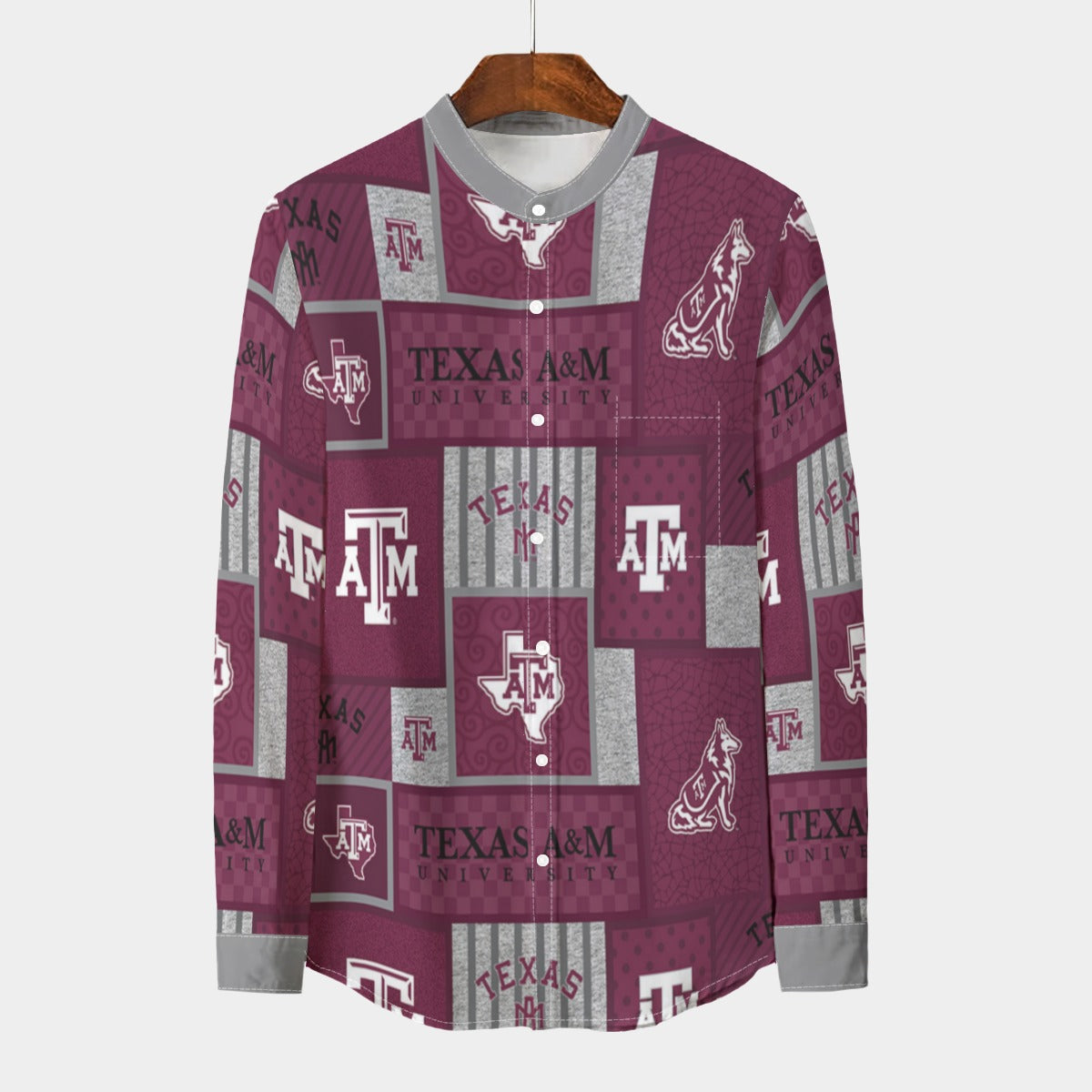 Texas A&M Aggies Stand Collar Shirt With Long Sleeve|110GSM Imitation Flax