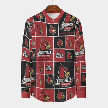 Louisville - Cardinals Stand Collar Shirt With Long Sleeve|110GSM Imitation Flax