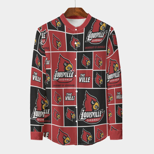 Louisville - Cardinals Stand Collar Shirt With Long Sleeve|110GSM Imitation Flax