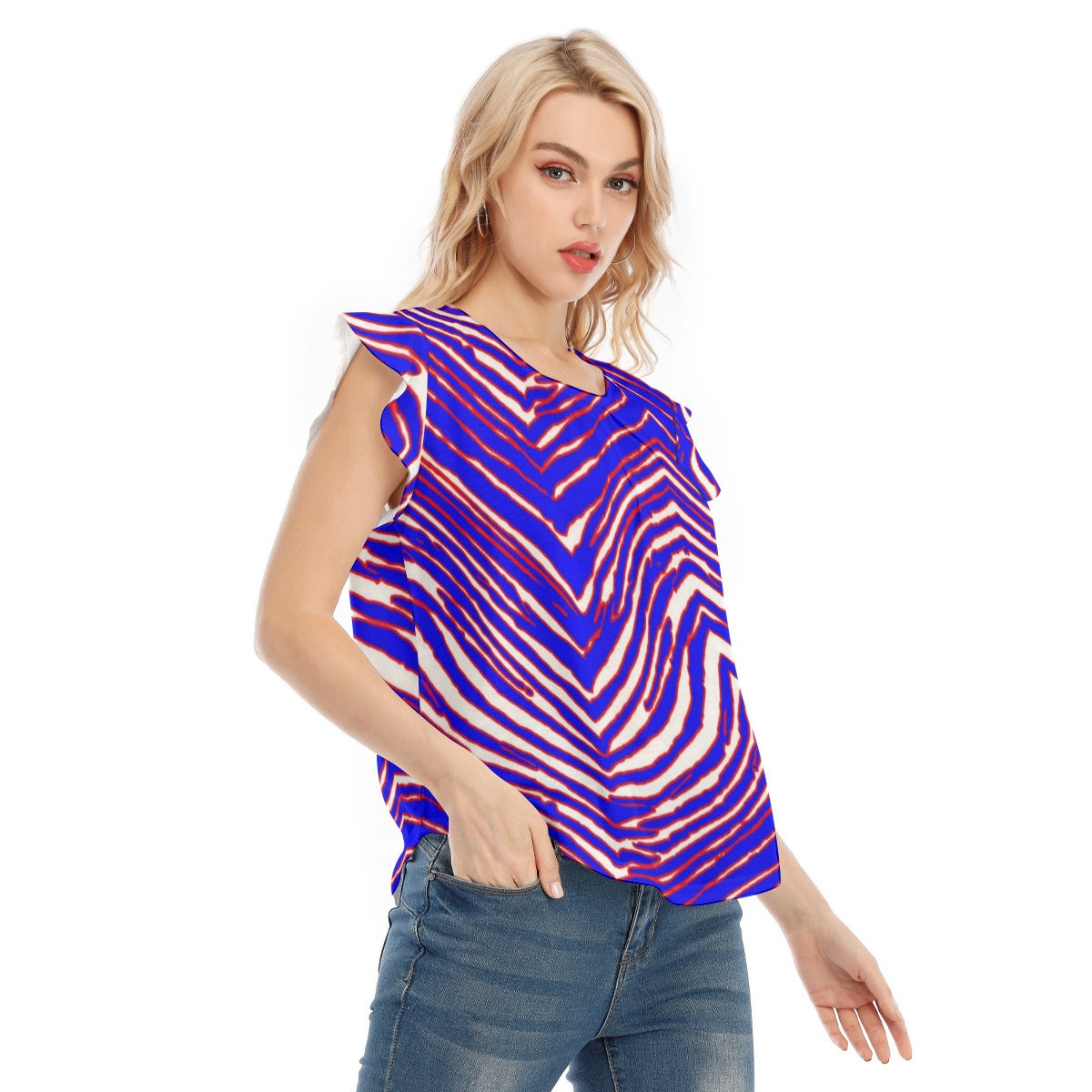 Buffalo Bills Zubaz Women's O-neck T-shirt With Ruffle Sleeves