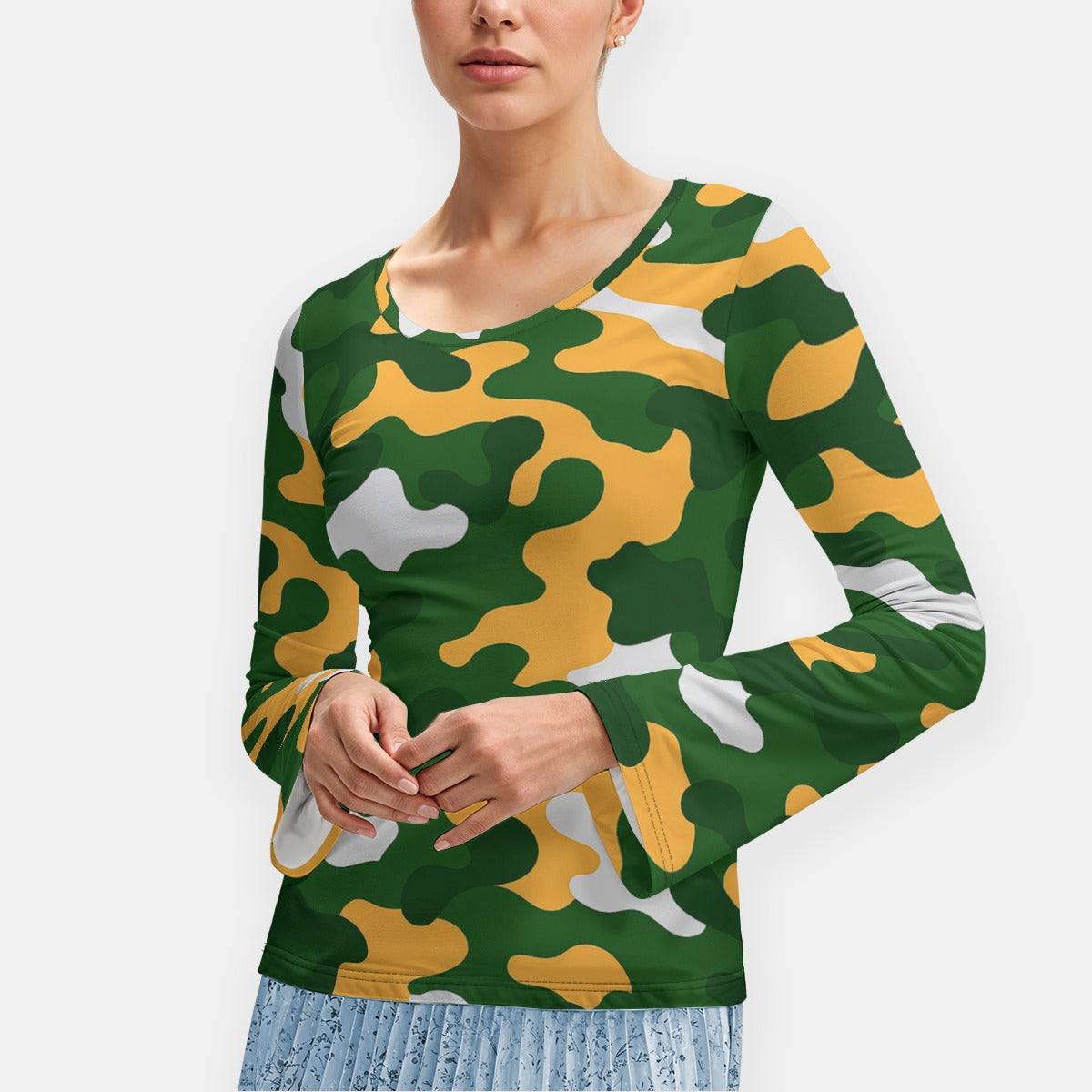 Green Bay Football Game Day All-Over Print Women's Long Sleeve T-Shirt With Slightly Flared Sleeves