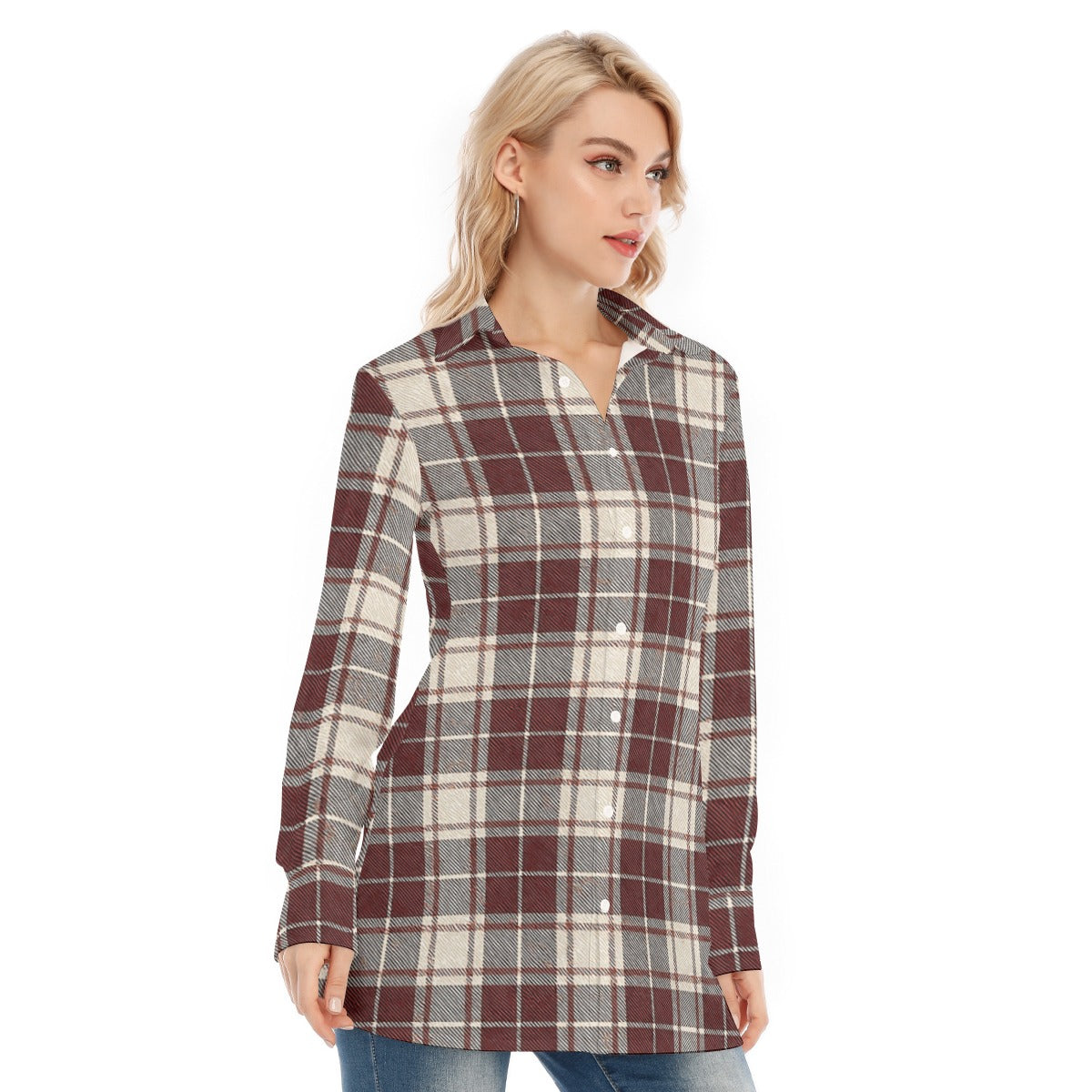 Oklahoma Tartan Plaid Sooners Women's Long Shirt |115GSM Cotton poplin