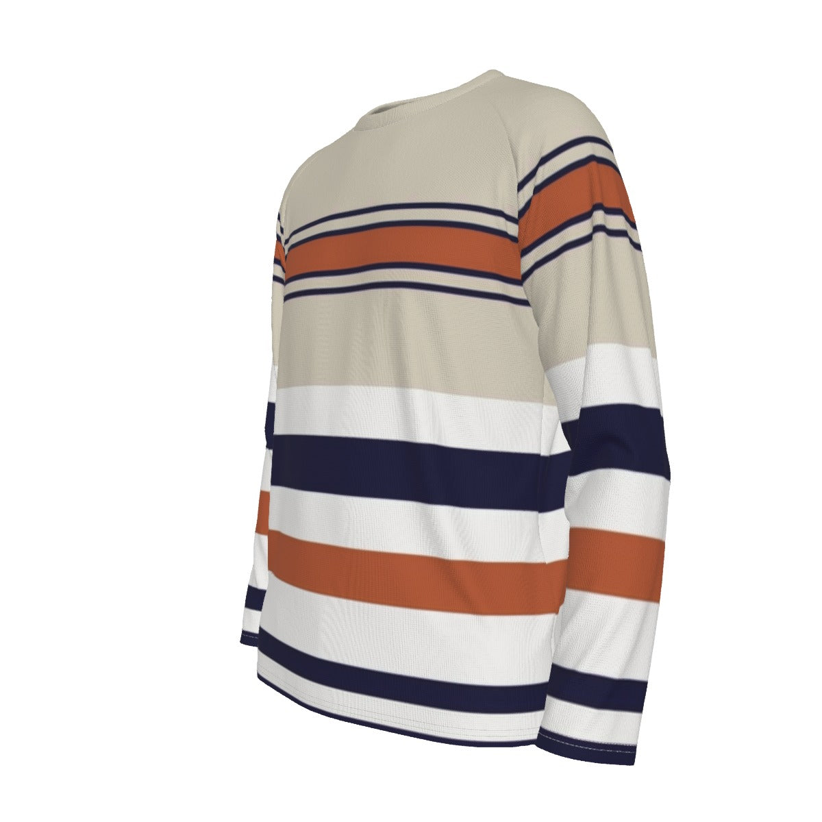 Beige, Navy and Rust Striped Long Sleeve Shirt – Retro Casual Chic