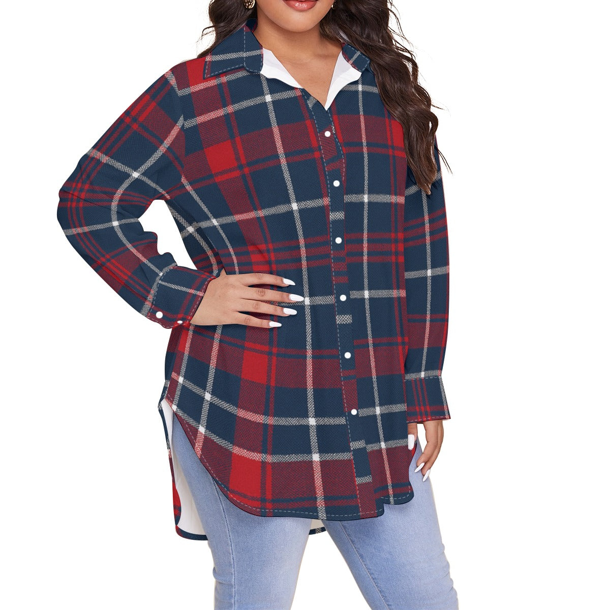 Arizona - Wildcats tartan plaid  Women's Shirt With Long Sleeve(Plus Size)