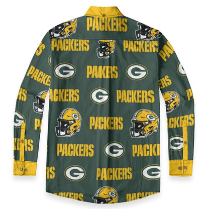 Green Bay Football Game Day All-Over Print Men's Casual Lapel Long Sleeve Shirt|125GSM Cotton