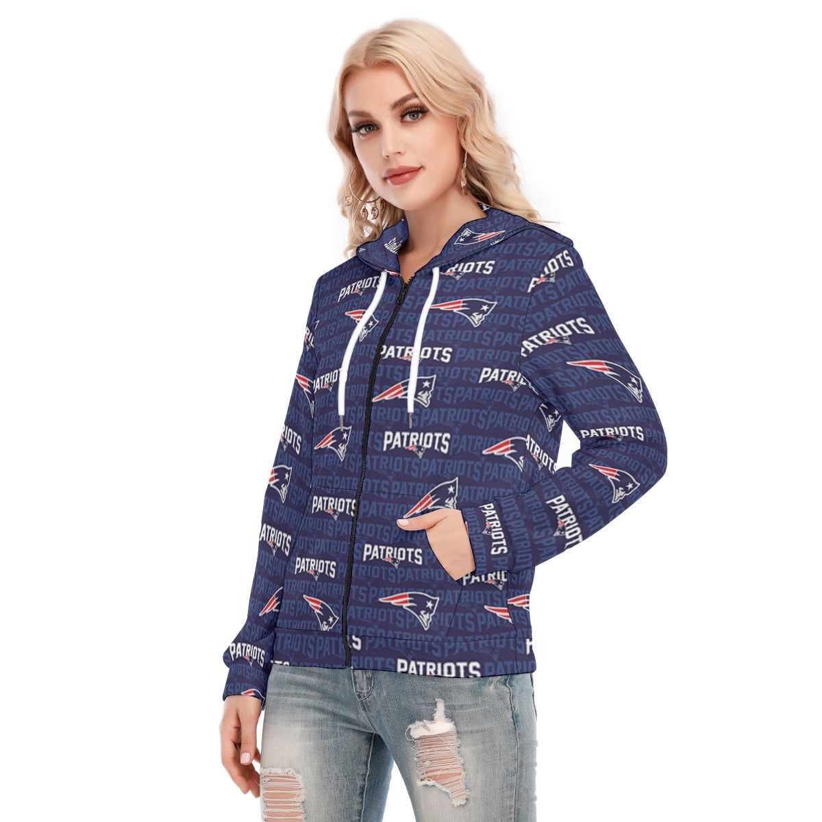 New England Football Game Day All-Over Print Women's Hoodie With Zipper