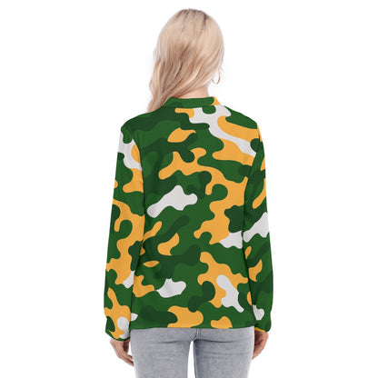 Green Bay Football Game Day All-Over Print Women's Long Sleeve Blouse With Button Closure