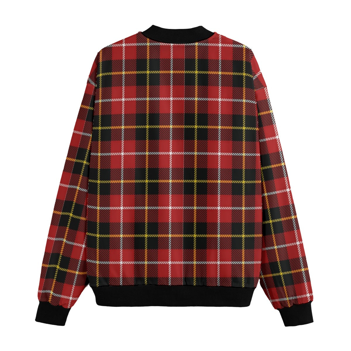 MacPherson – deep red with black and subtle yellow tartan Fleece Bomber Jacket