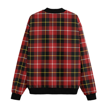 MacPherson – deep red with black and subtle yellow tartan Fleece Bomber Jacket