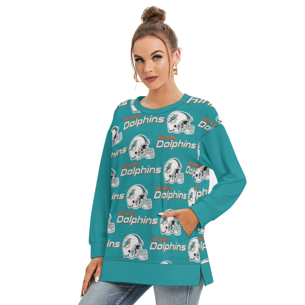 Miami Football Game Day All-Over Print Women's Side Split O-neck Sweatshirt